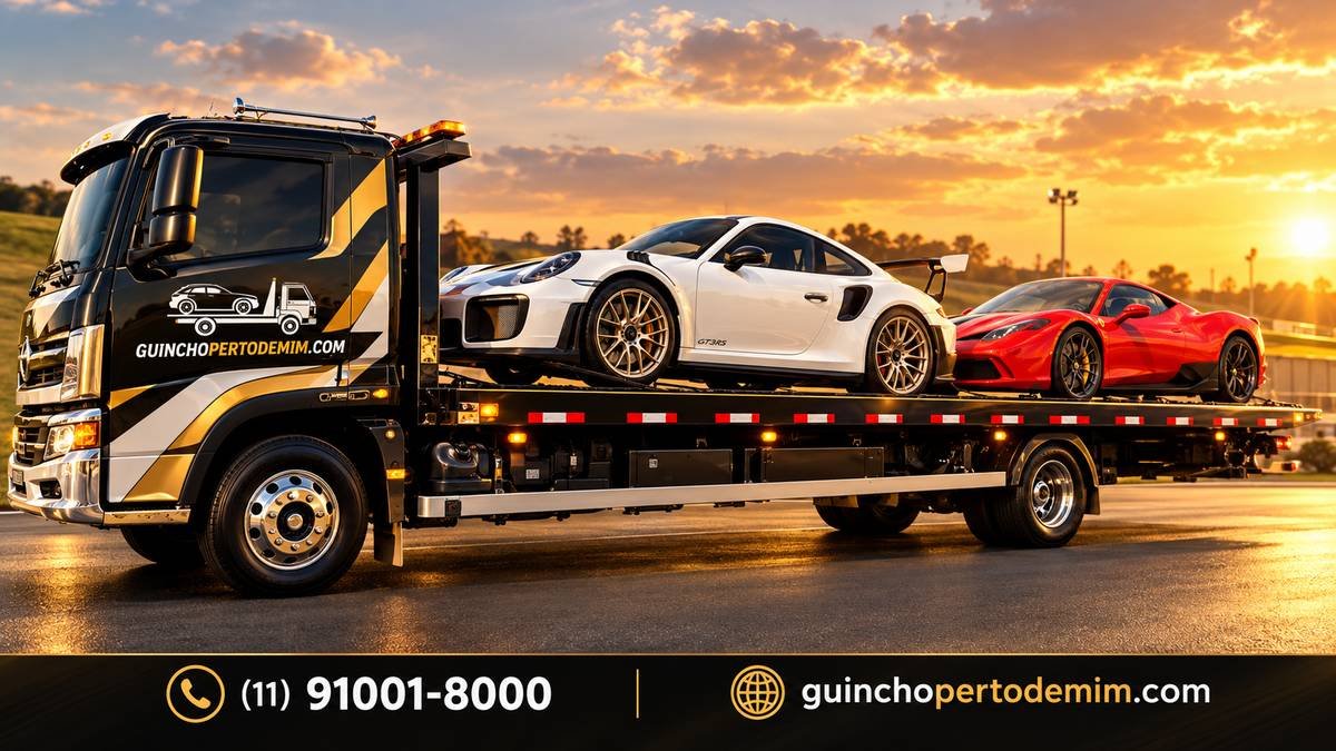 Guincho plataforma com dois carros esportivos carregados — Guincho para Carro de Corrida em São Paulo